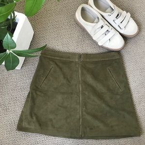 Green suede mini skirt